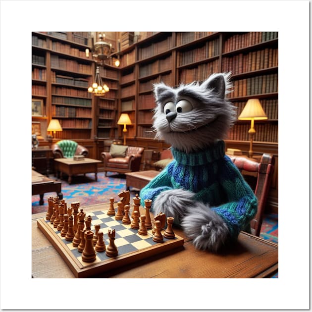 Puppet cat playing chess Wall Art by Dr Popet Lab